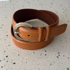 Fossil Vintage Women’s Size L Tan Genuine Leather Belt Silver/Gold Round Buckle